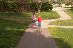 THEIS PARK path into Kauffman Garden parking lot (with two children my husband and I made)