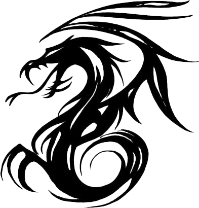 A stylized black-and-white dragon.