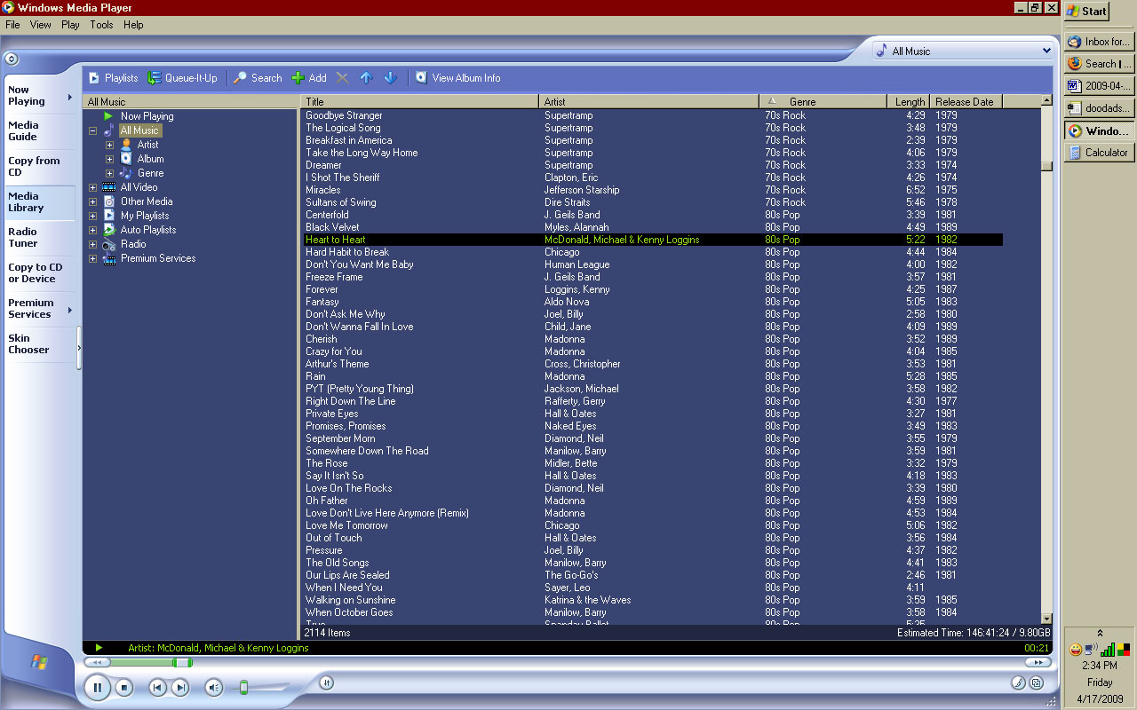 Screenshot of my nostalgic music playlist