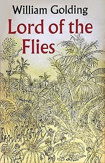 Cover of William Golding’s LORD OF THE FLIES, with a yellow-tinted mass of jungle vegetation.