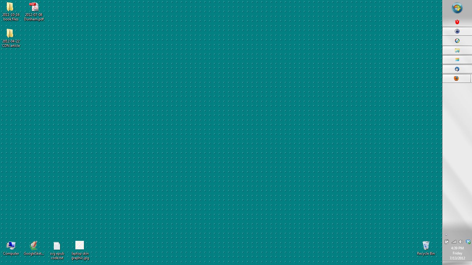 A screenshot of a mostly clear desktop (Win 3.x green rivets background, task bar on the right), dated 07/13/2012.