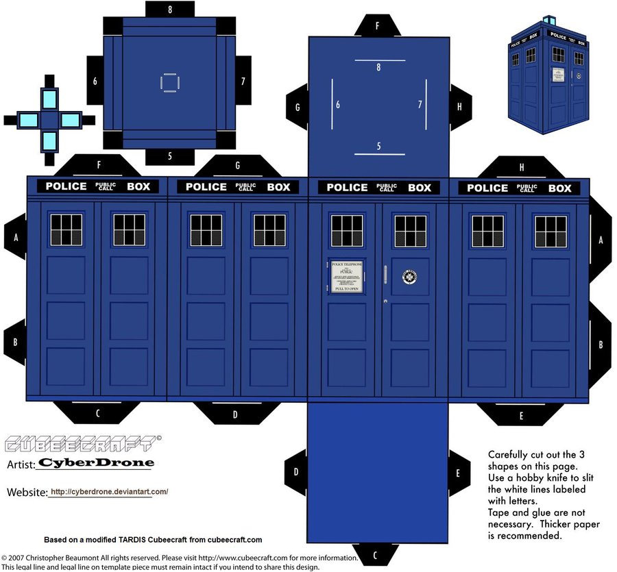 A Tardis cut-out and fold-up paper toy, like paper dolls.