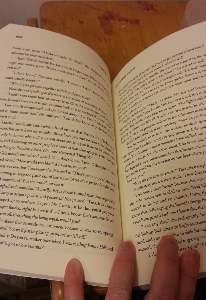 An image of the badly spaced interior text of the print book of WE WERE GODS.