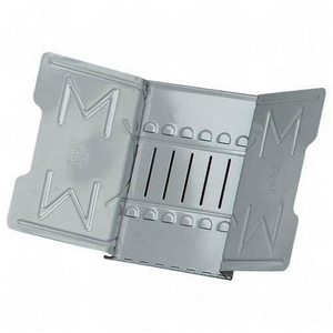A metal catalog rack, as one would find in an auto parts store.