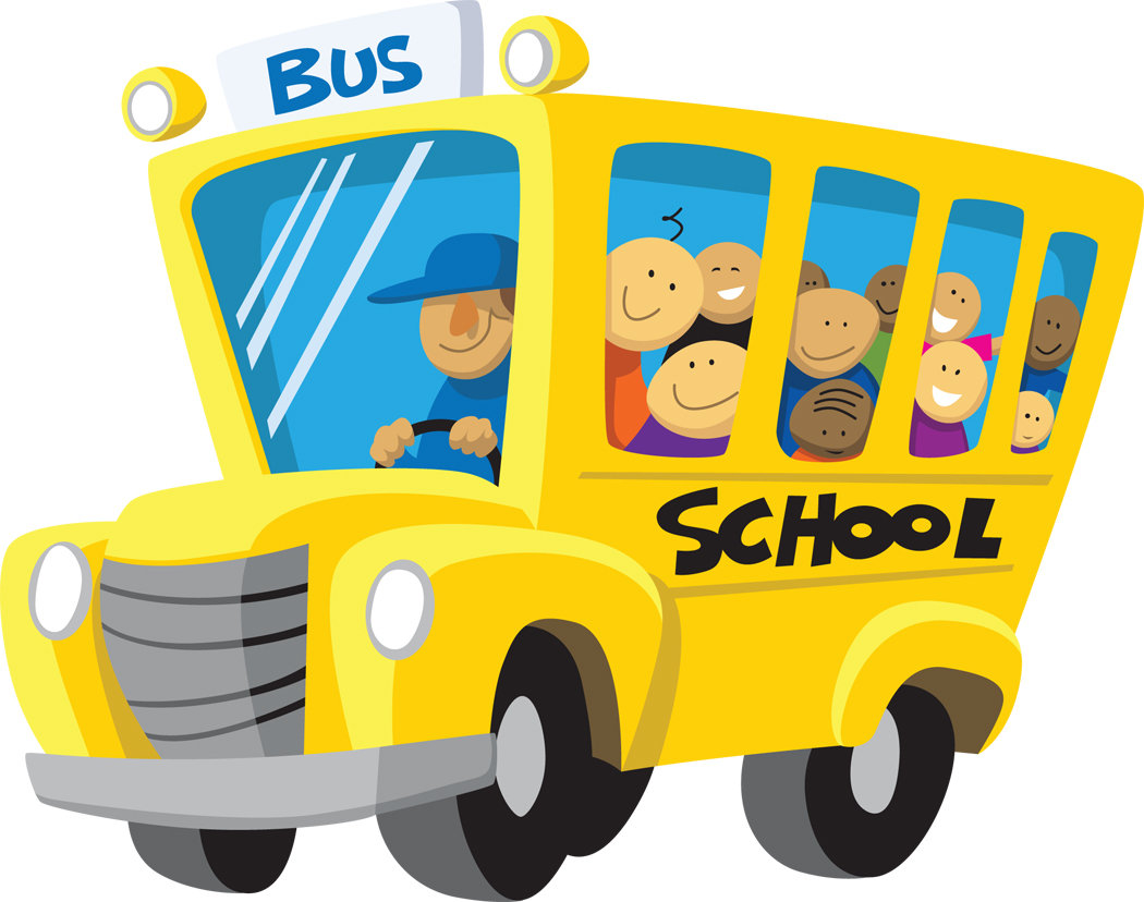 Clipart of a silly cartoon yellow school bus with happy cartoon children in it.